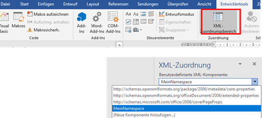 Word Screenshot XML-Zuordnungsbereich